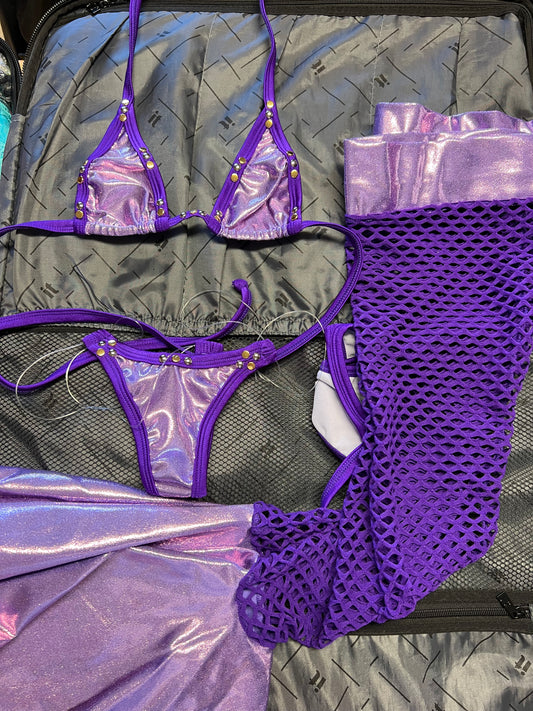 Purple Fishnet/Metallic Purple Leg Outfit Exotic Dance Wear