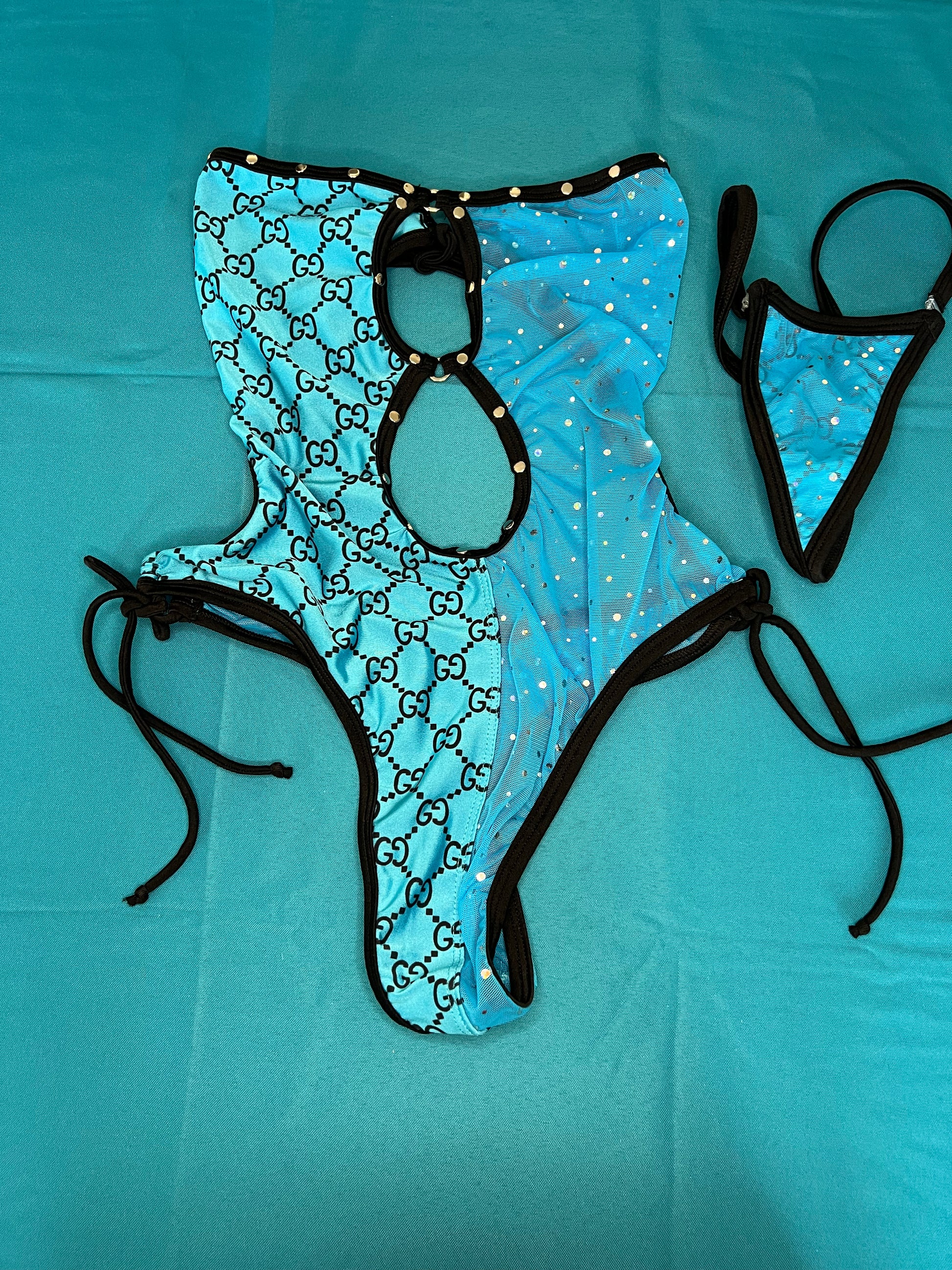 Baby Blue Mesh Dance Wear One-Piece Outfit Sexy Stripper Attire