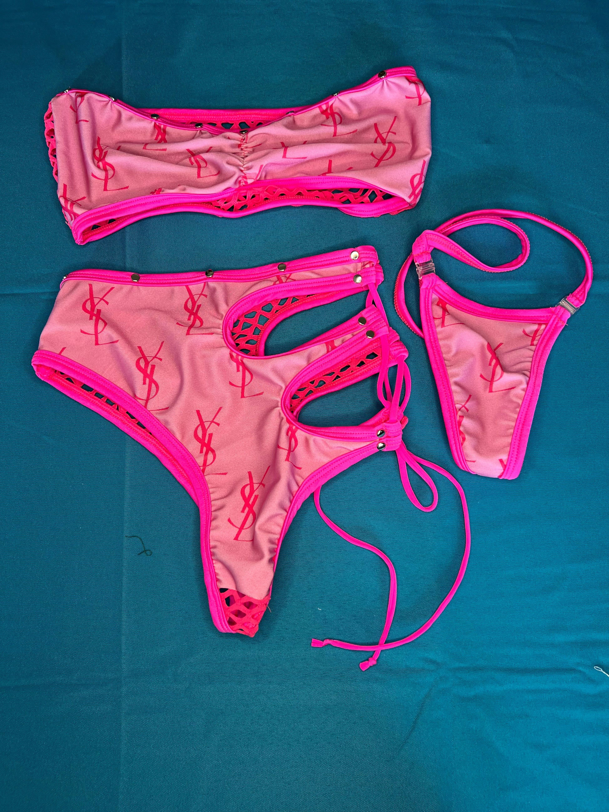 Two-Piece Hot Pink/Baby Pink Exotic Dance Wear Outfit Thong Set
