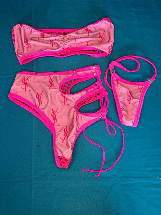 Two-Piece Hot Pink/Baby Pink Exotic Dance Wear Outfit Thong Set