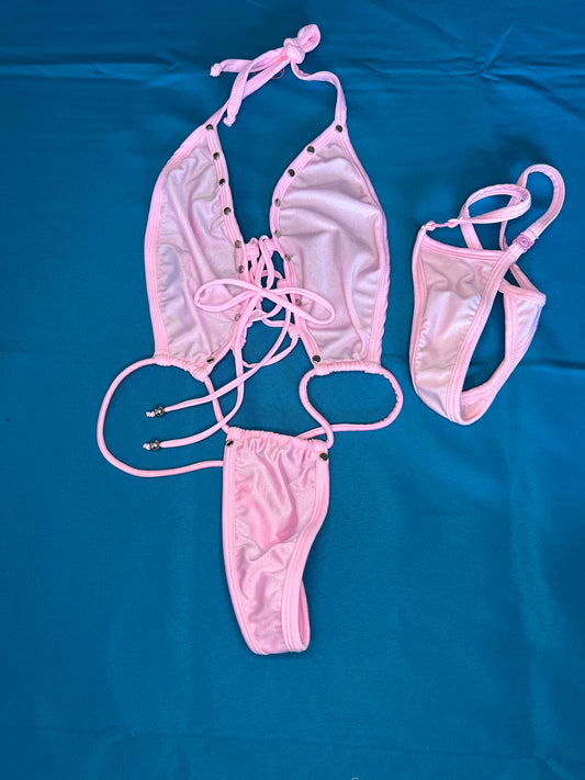 Baby Pink Sling-Shot Exotic Dance Wear with Matching Thong