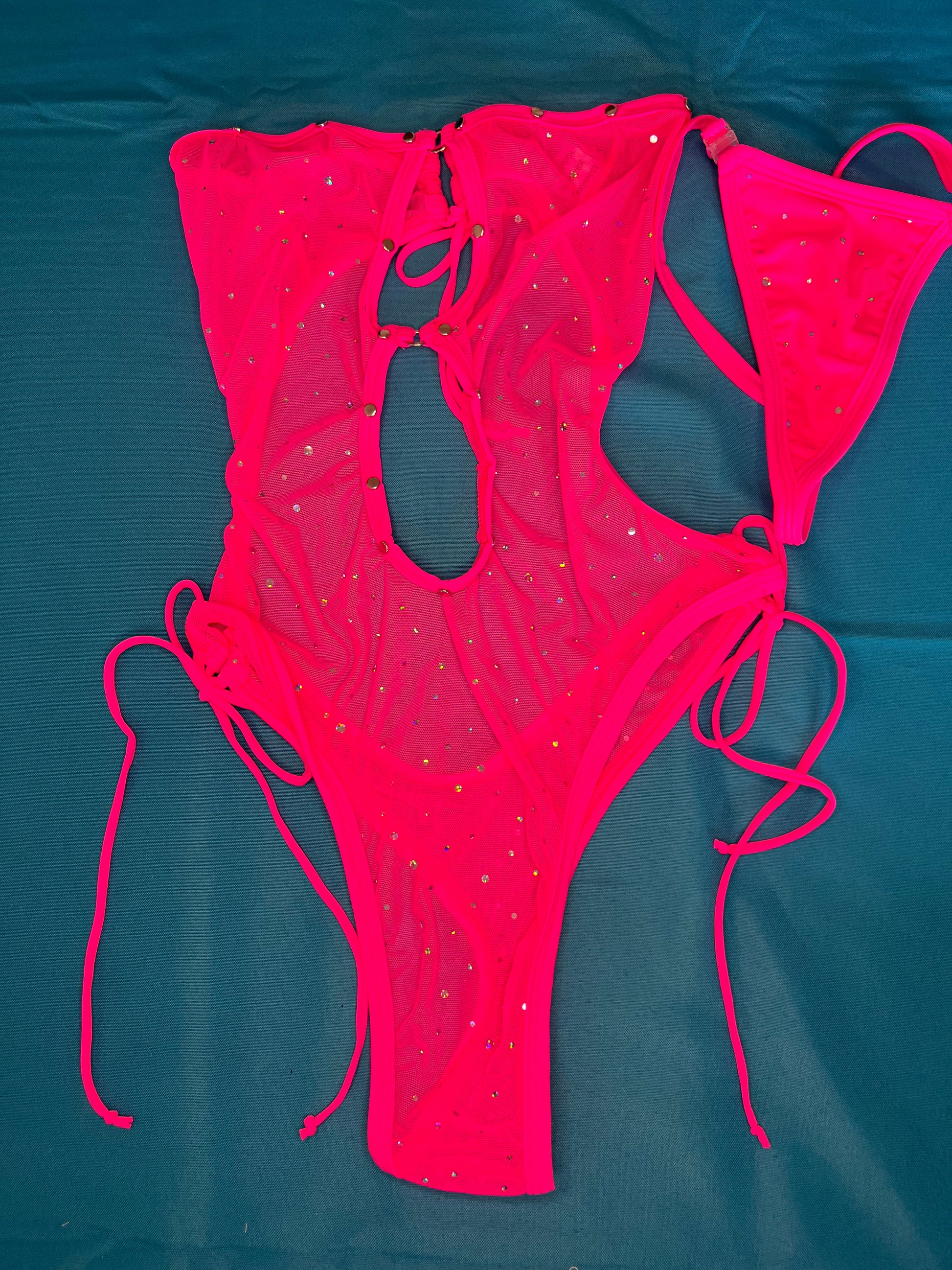 One-Piece Hot Pink Sparkle Mesh Leotard Dance Wear & Stripper