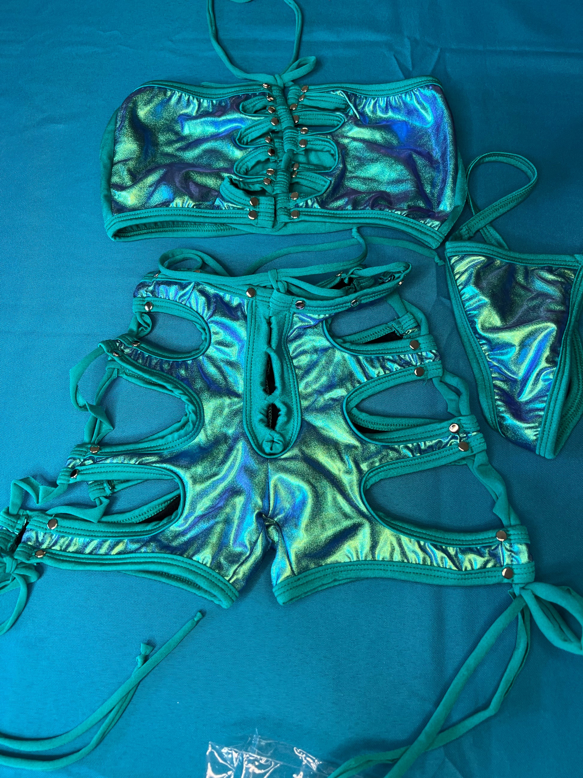 Handmade Tube Top and Shorts Two-Piece  Aqua/Teal set