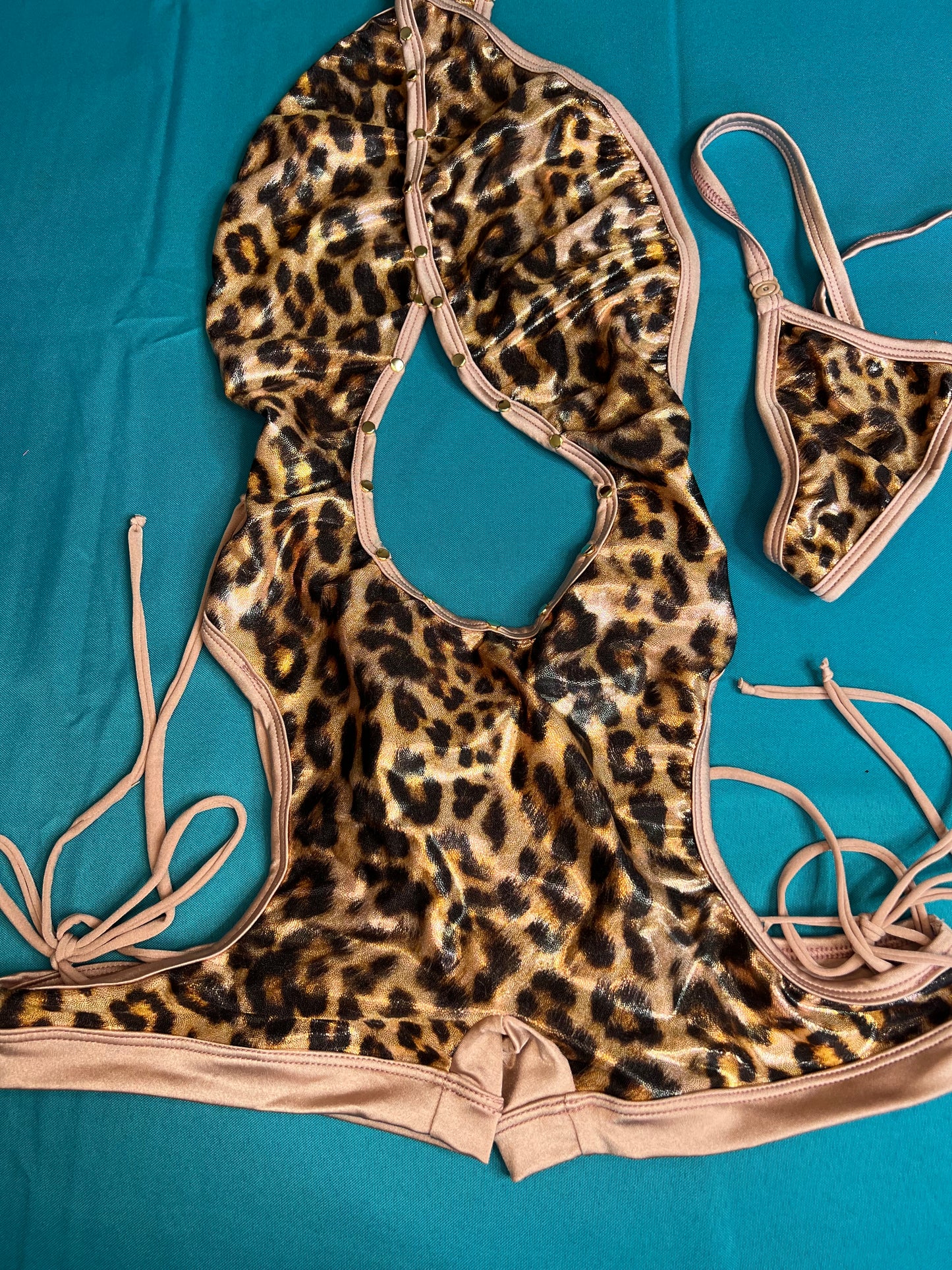 Sensational One-Piece Cheetah Print/Nude Romper Lingerie Outfit