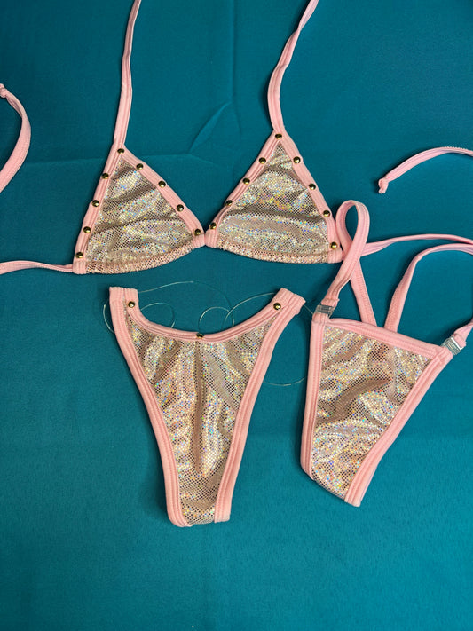 Baby Pink/Confetti Two-Piece Lingerie Bikini Exotic Stripper Outfit