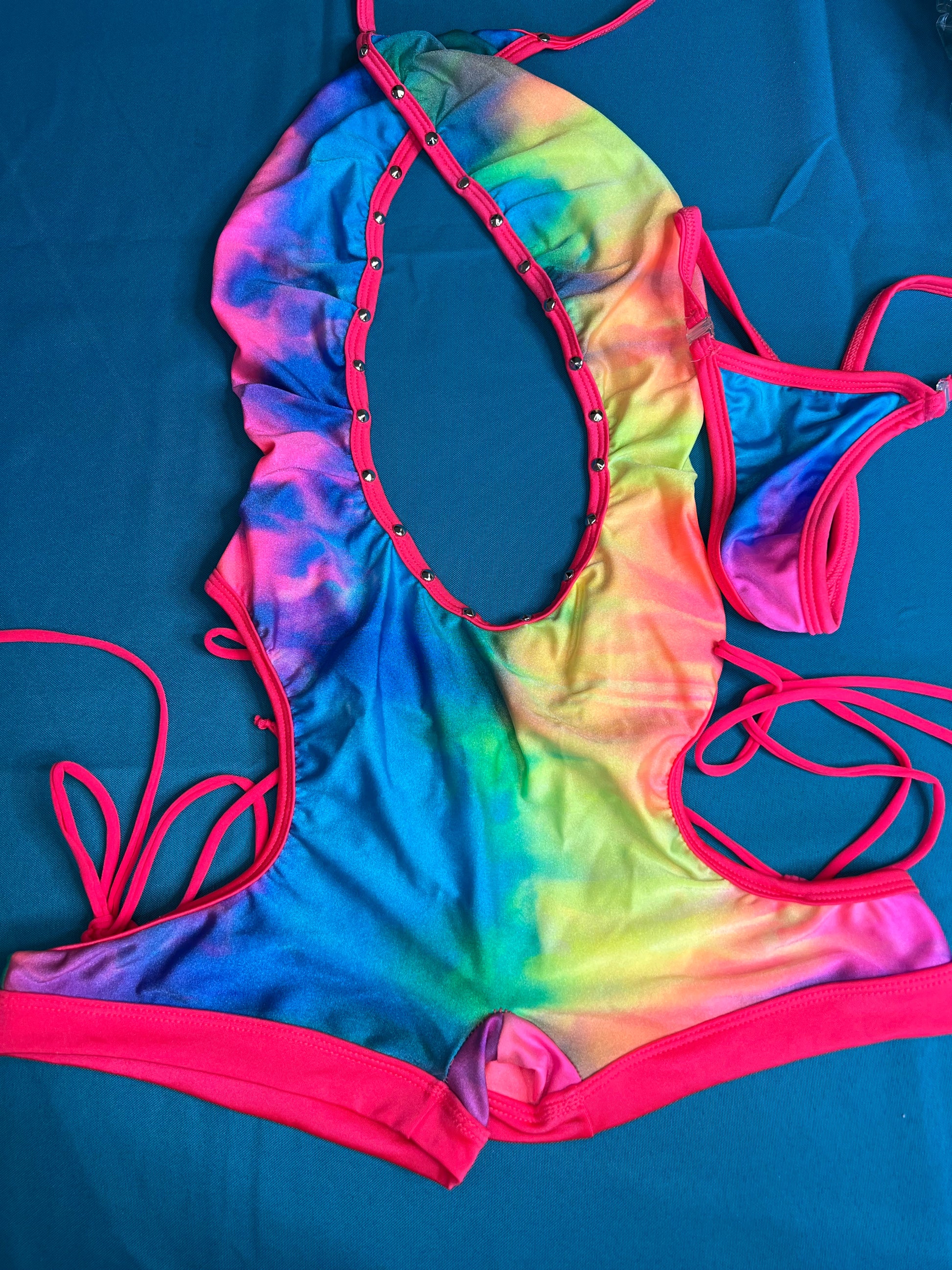 Vibrant Tie-Dye One-Piece Romper Exotic Dance Wear 