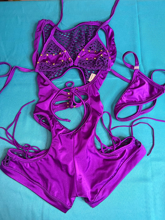 Stunning Purple Romper Bikini Top Lingerie Outfit Stripper Attire