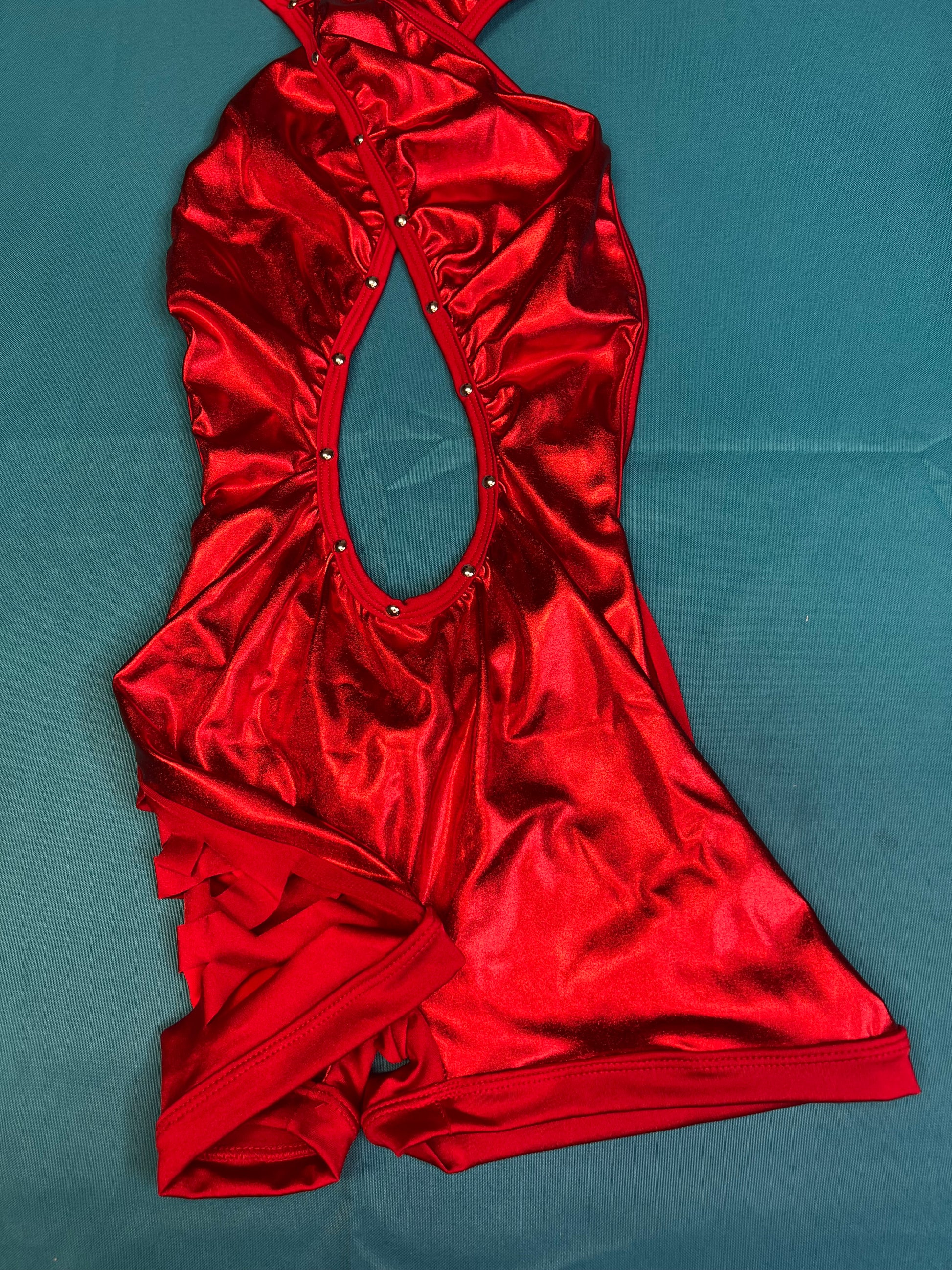 Metallic Red One-Piece Lingerie Outfit Exotic Dance Wear 