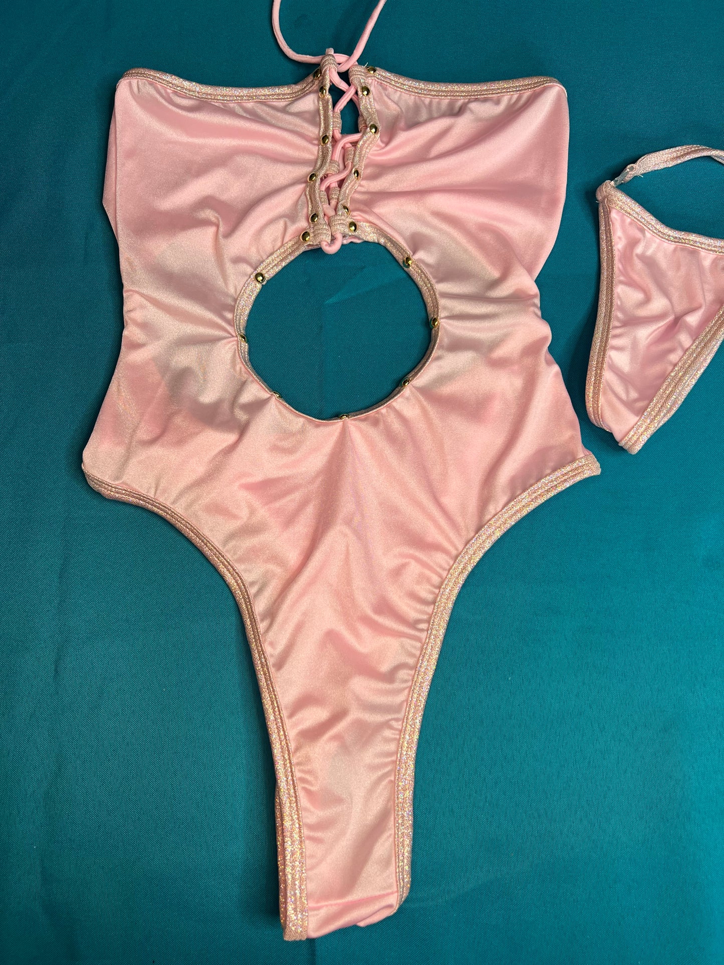 Baby Pink/Confetti One-Piece Outfit Exotic Dance Wear Dazzling