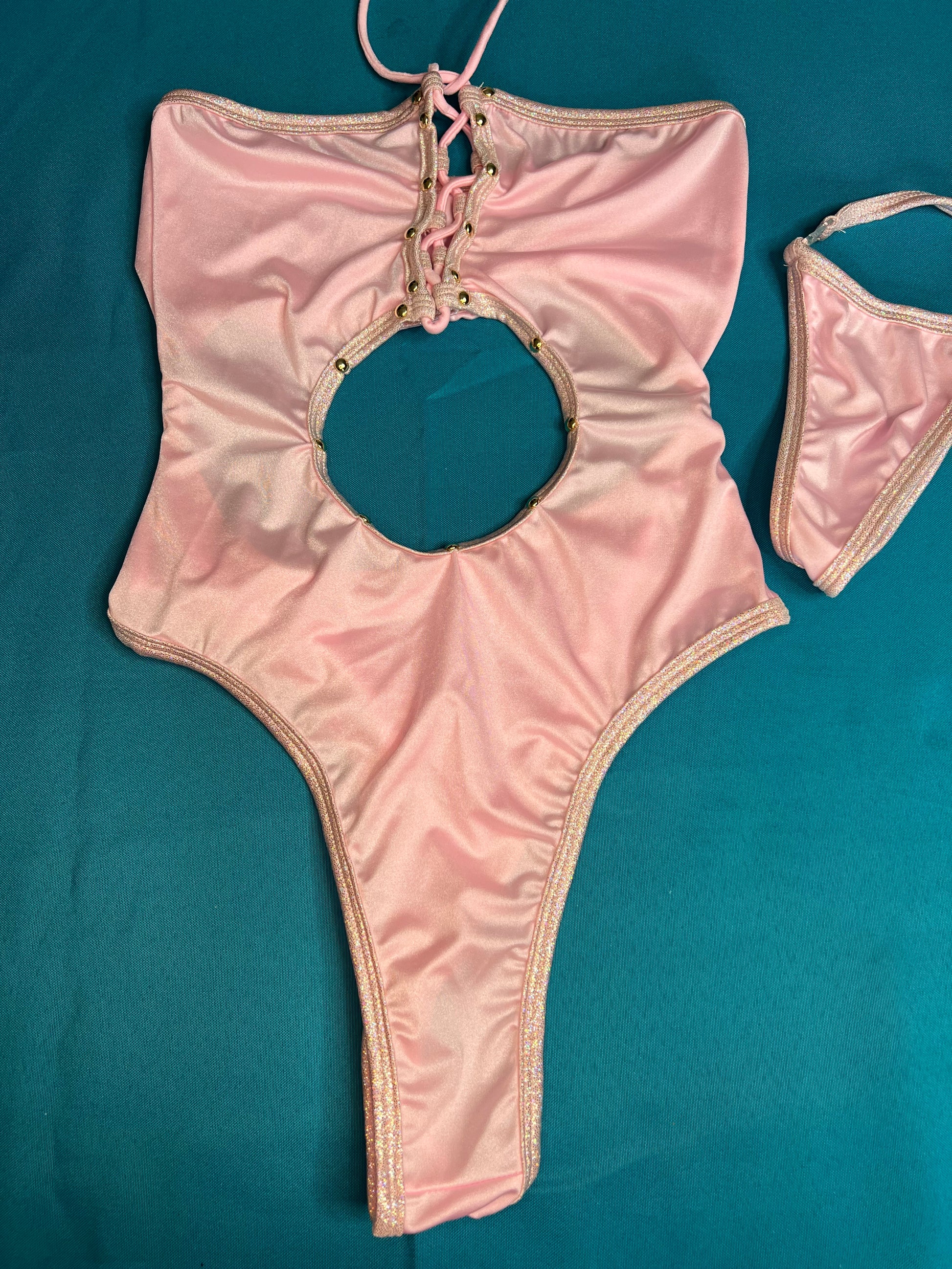 Baby Pink/Confetti One-Piece Outfit Exotic Dance Wear Dazzling