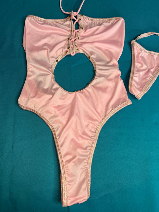 Baby Pink/Confetti One-Piece Outfit Exotic Dance Wear Dazzling