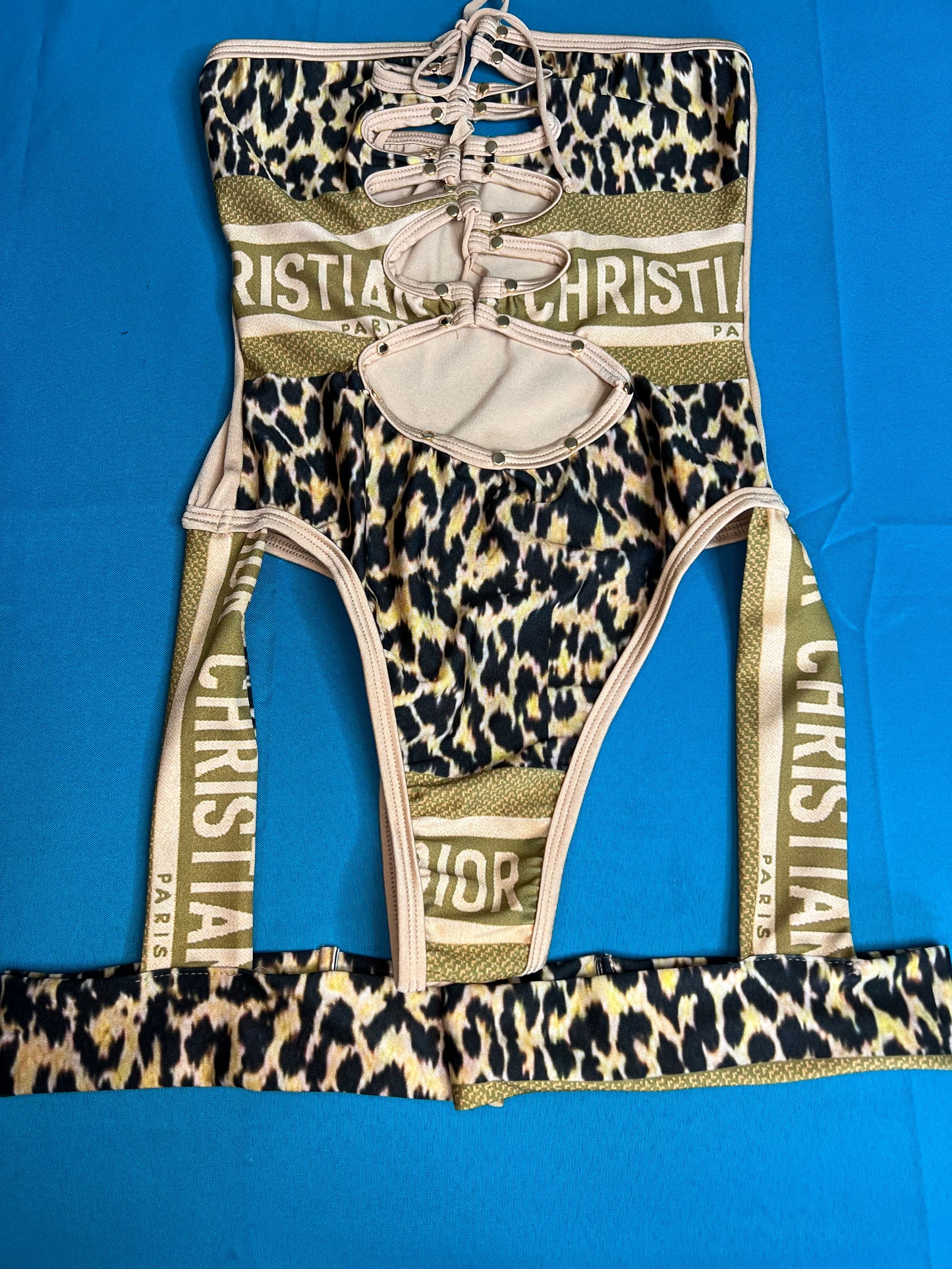 One-Piece Leopard Print Leotard/Garter Outfit Exotic Dance Wear