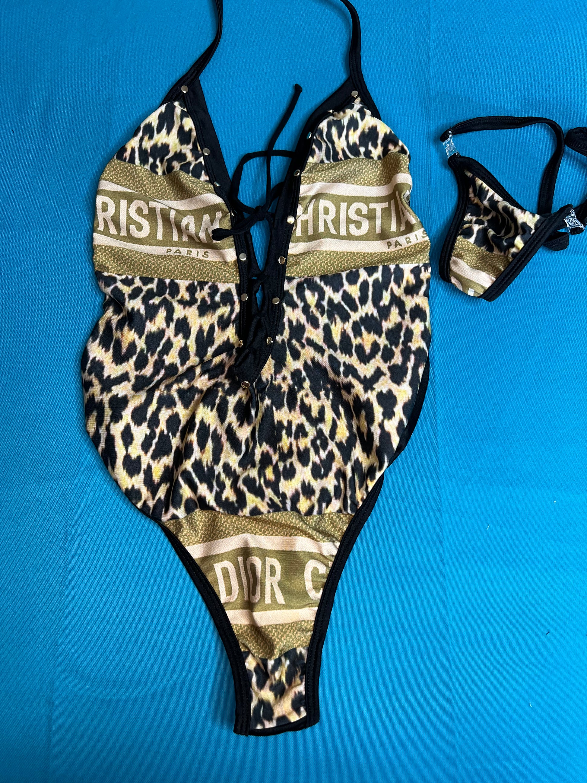 One-Piece Cheetah Print Lingerie Outfit Exotic Stripper Costume 