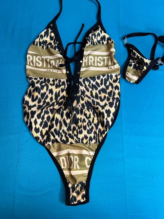 One-Piece Cheetah Print Lingerie Outfit Exotic Stripper Costume 