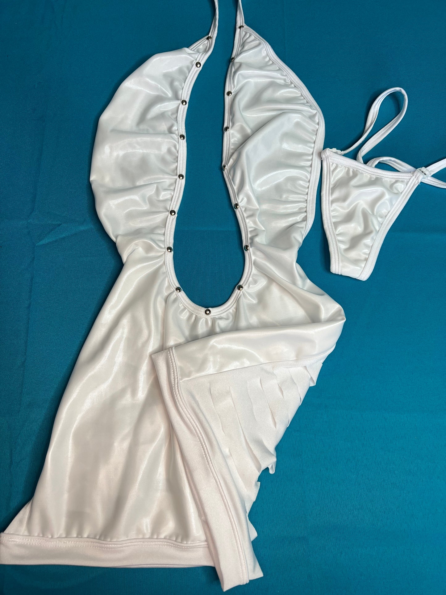 White Ripped Back Exotic Dance Wear One-Piece Lingerie Outfit