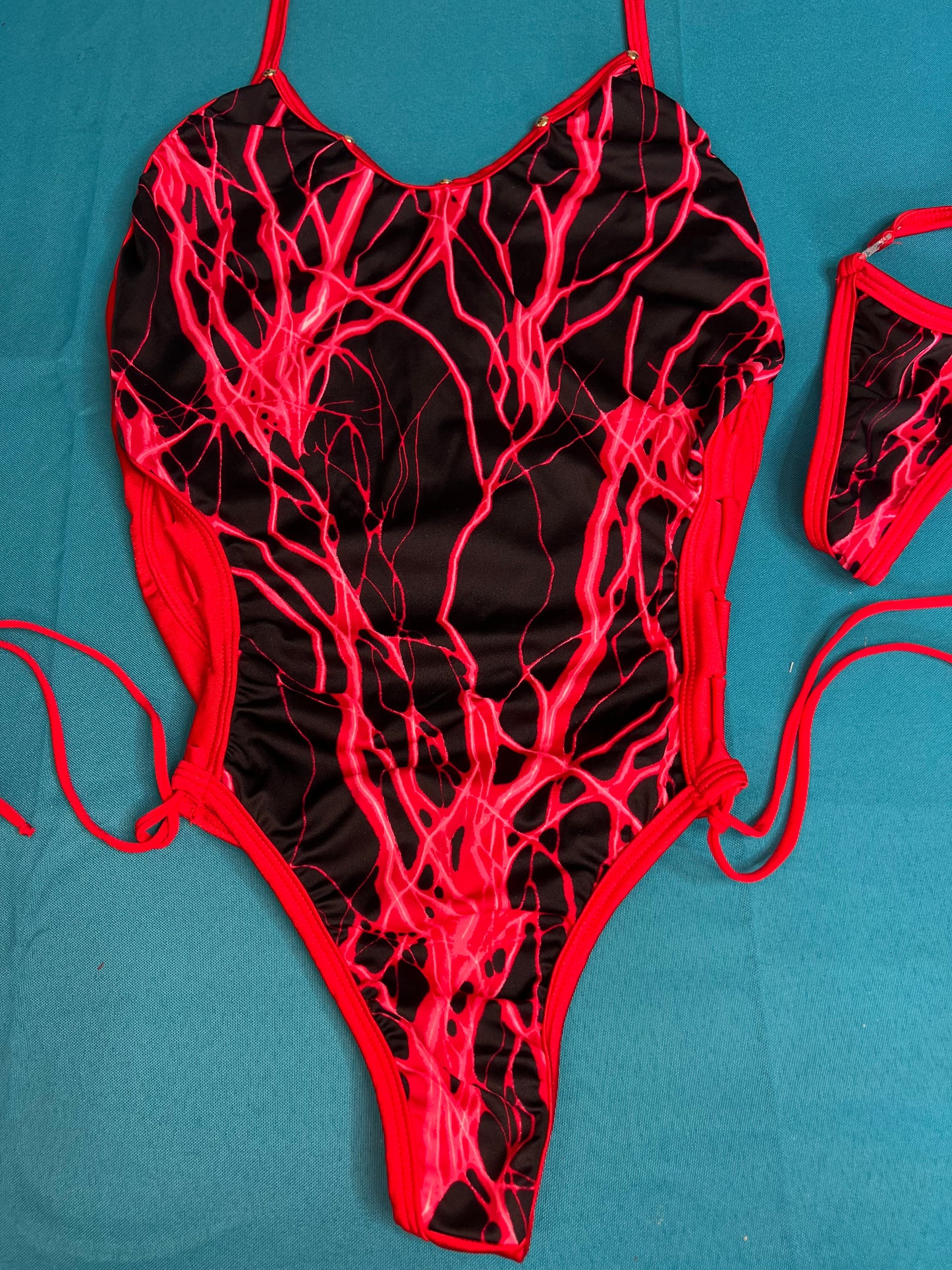 Red Lightning One-Piece Exotic Dance Wear Lingerie Outfit