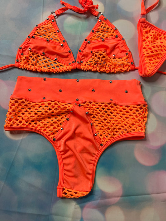 Orange Two-Piece Dance Wear Shorts Outfit Sexy Lingerie Exotic 