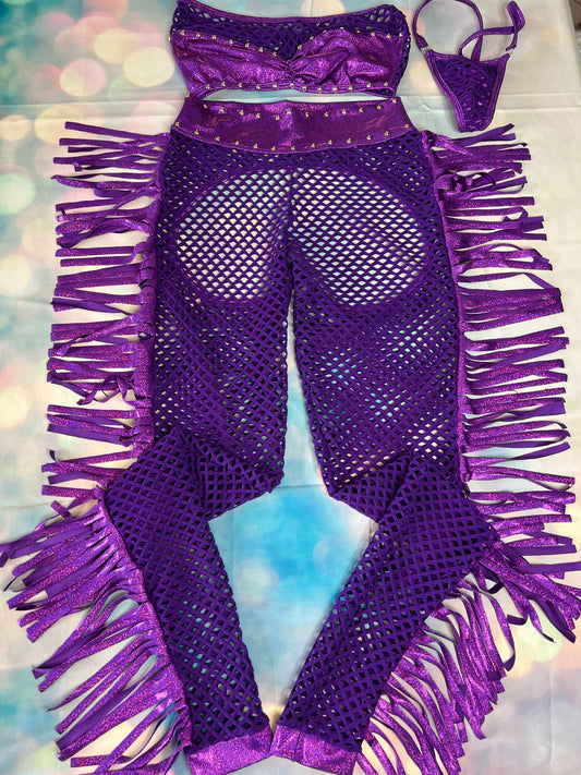 Exotic Dance Wear Purple Tassel/Tube Top Leg Strippers & Dancer