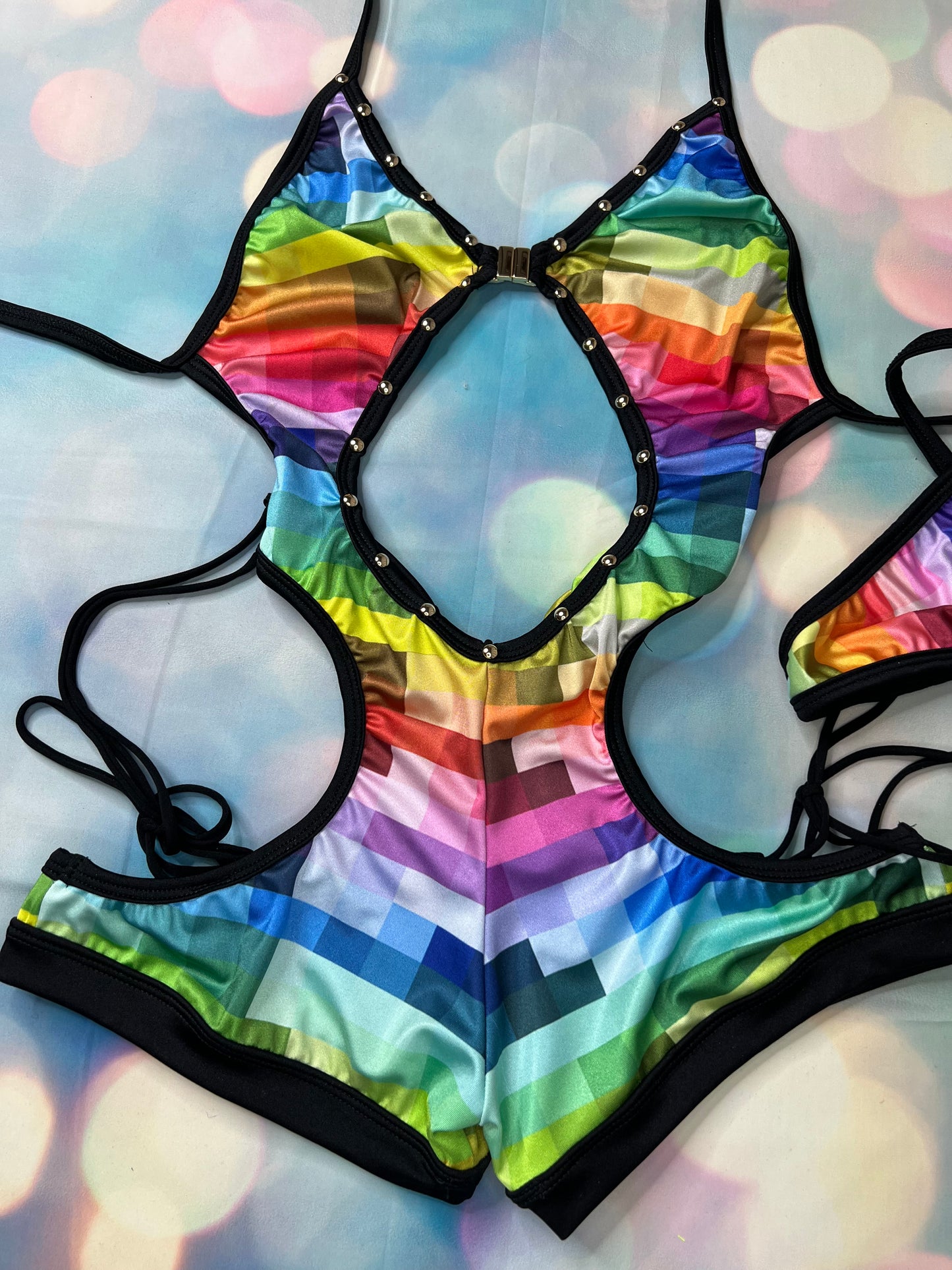 Rainbow Romper Exotic Dance Wear One-Piece Outfit Dazzling 