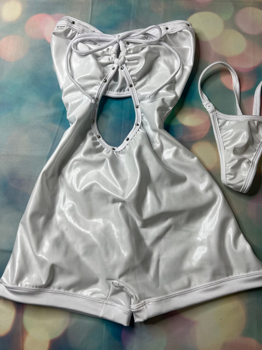 Pearl White/White Metallic Exotic Dance Wear Outfit Premium 