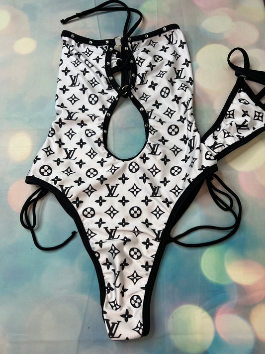 Black/White One-Piece Exotic Dance Wear Outfit Stripper Women