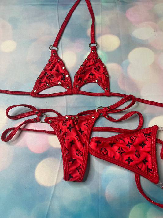 Metallic Red Bikini Dance Wear Set | Exotic Dance Outfit