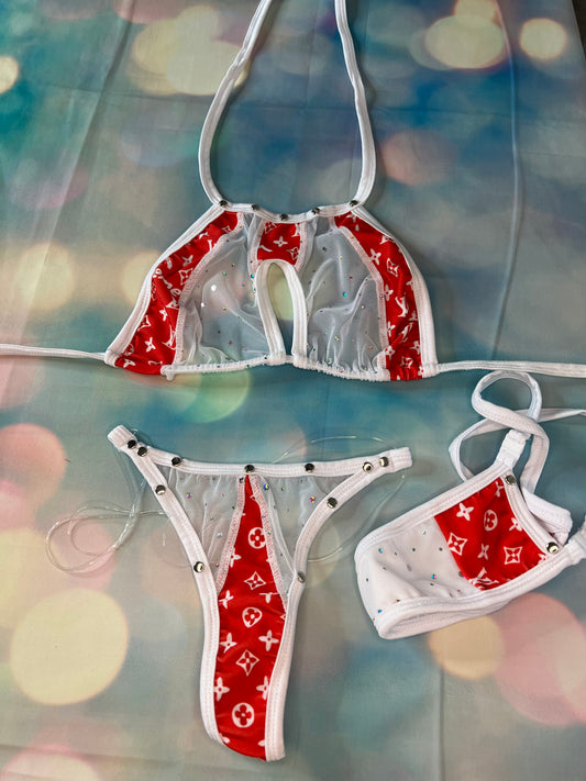 Red/White Two-Piece Bikini Outfit - LingerieByDylan