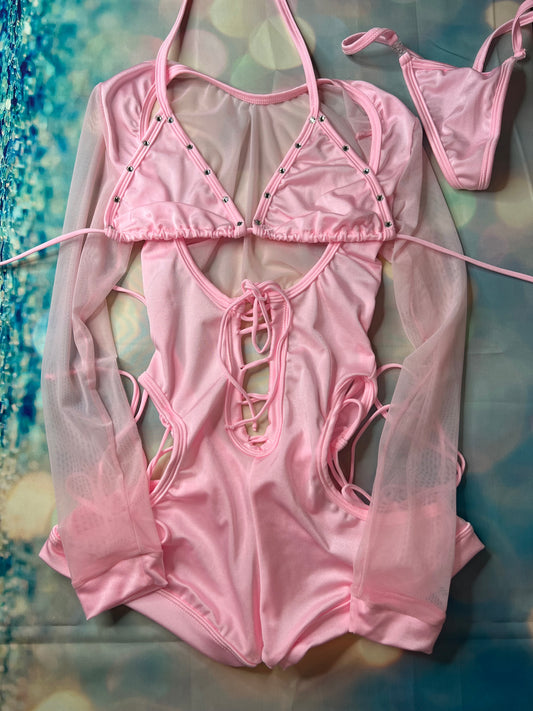 Baby Pink One-Piece Exotic Dance Wear Outfit Dancer's Delight