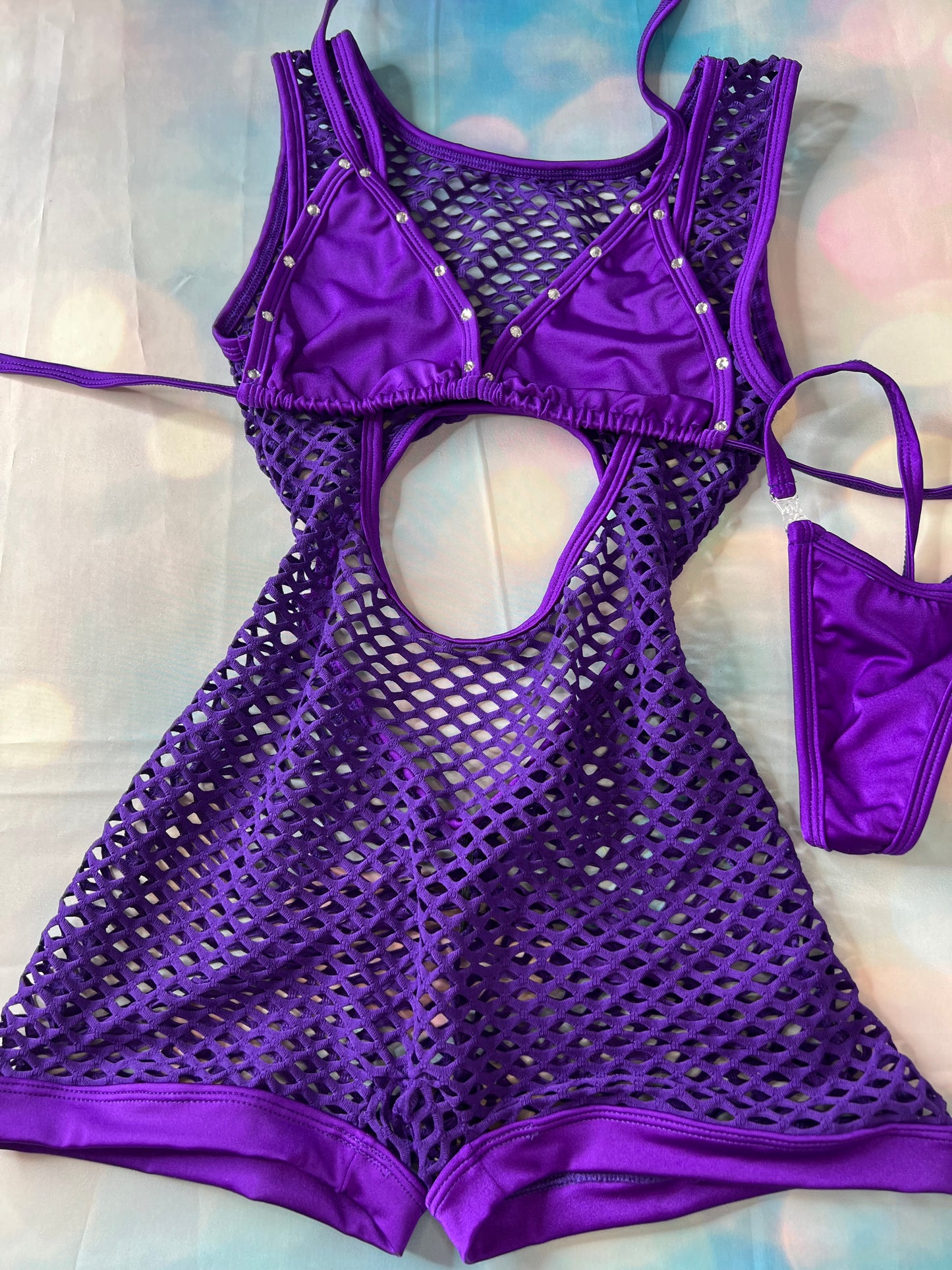 Purple Shoulder Strap One-Piece Outfit Stripping Perfection