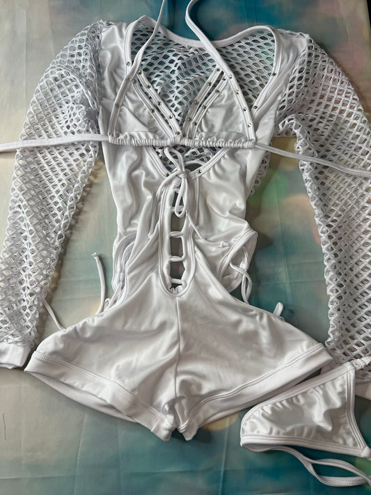 White Fishnet Exotic Dance Wear Outfit Style and Comfort
