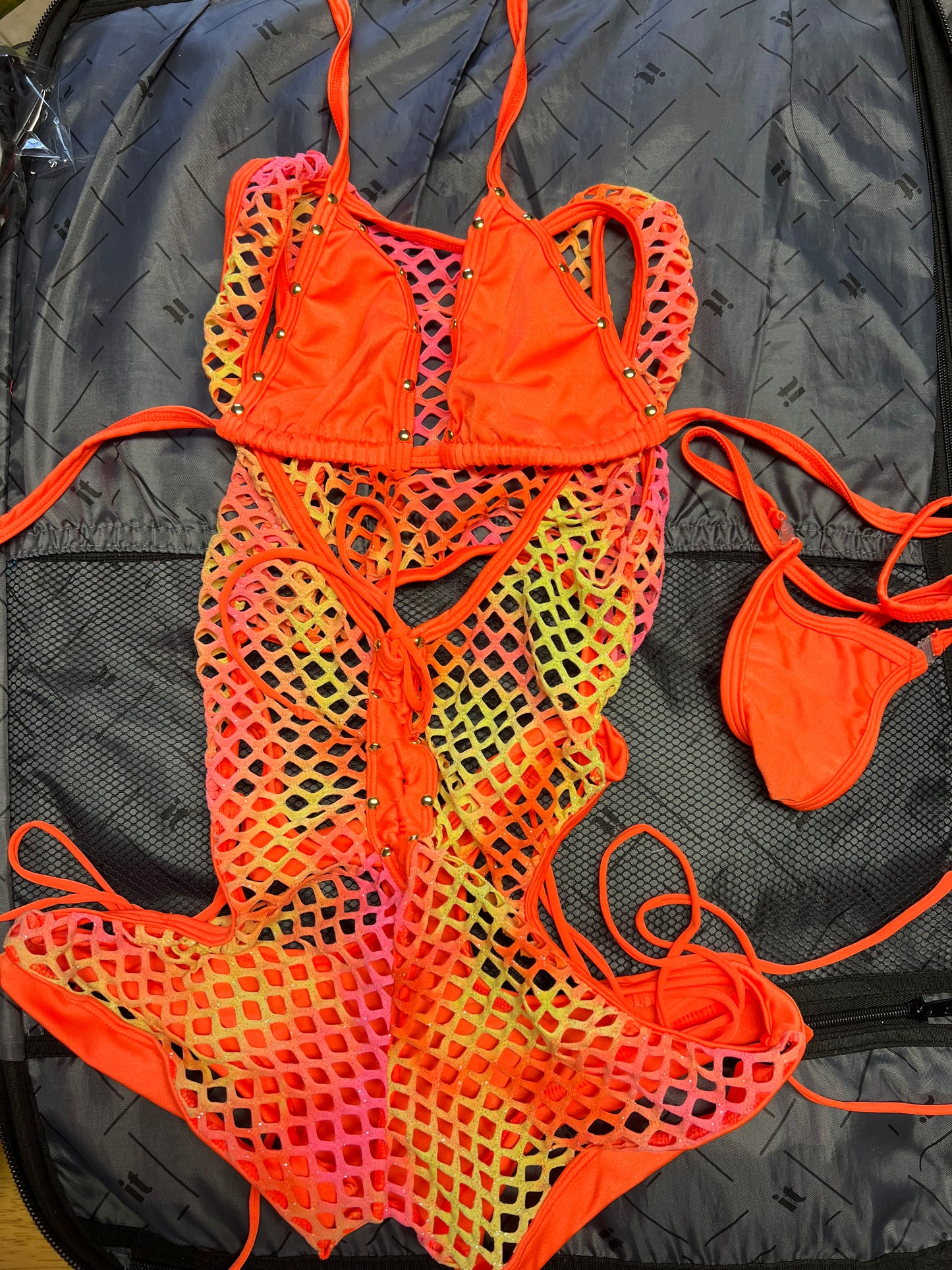 One-Piece Fishnet Outfit with Bikini Top Exotic Dancewear