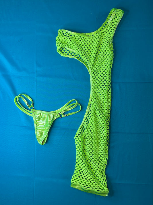 Lime-Green Half Body Suit Exotic Dancer Wear & Stripper Outfit