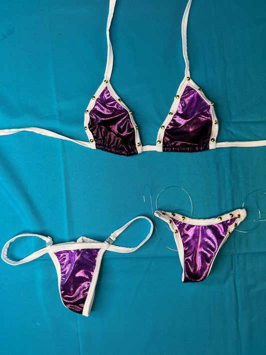 Mesmerizing Metallic Purple Two-Piece Bikini Exotic Dance Wear