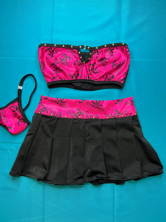 Pink Tube Top Black/Pink Skirt Set Exotic Dancer & Stripper Outfit 