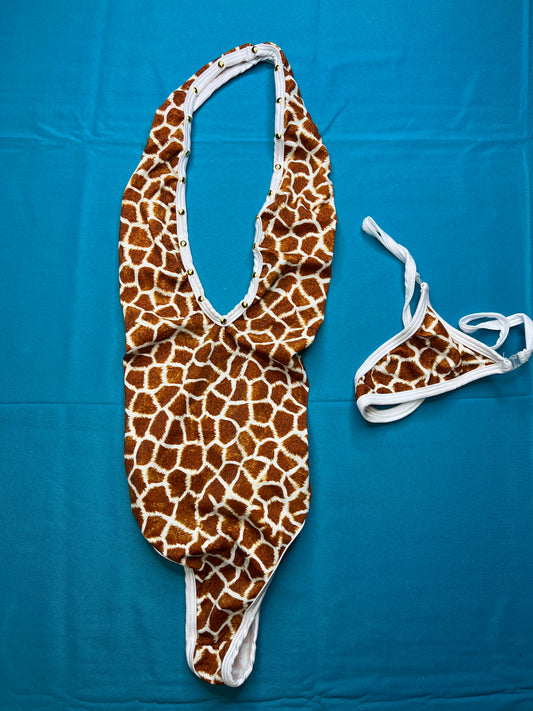 One-Piece Giraffe Stretch Fabric Print Leotard Exotic Dance Outfit