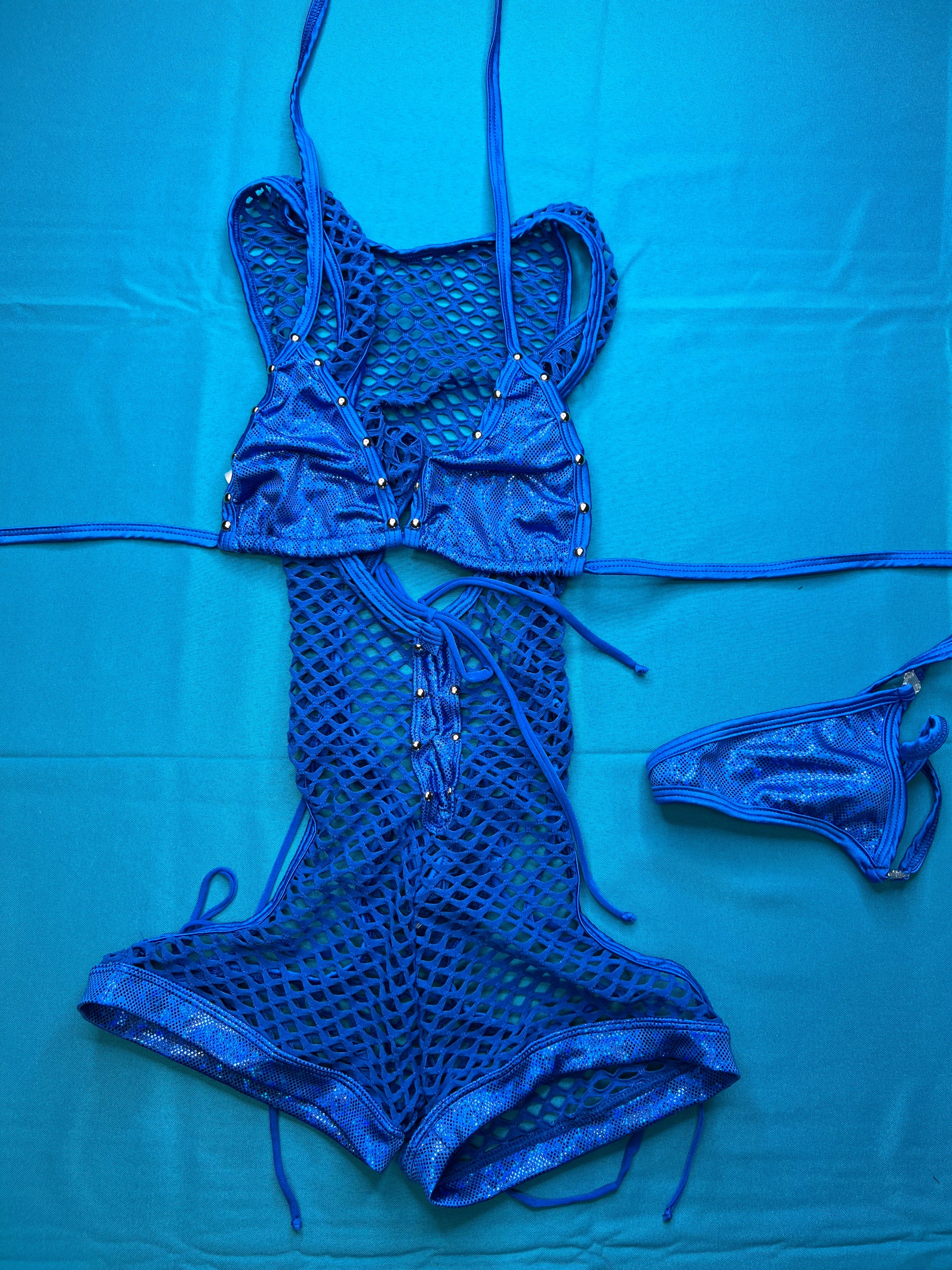 One-Piece Fishnet Outfit with Bikini Top Exotic Dancewear