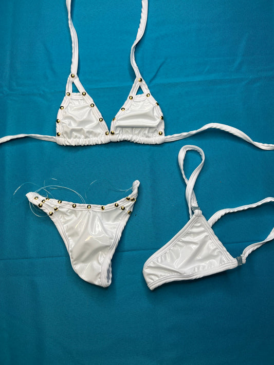 Premium White Latex Bikini with Silicone Strings for Exotic Dance 