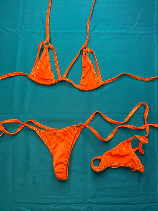 Two-Piece Orange Stretch Fabric Lingerie Set for Exotic Dance