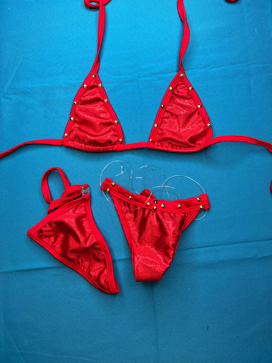Red Two-Piece Bikini & Silicone String Bottom Exotic Dance Wear