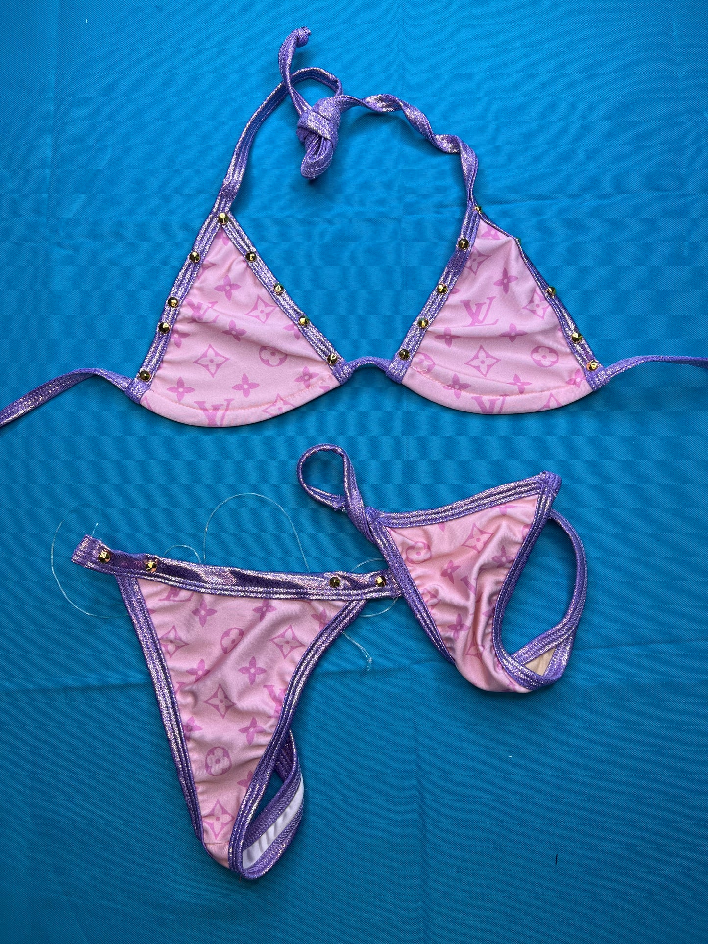 Premium Pastel Purple Bikini Top and Silicone String Bottoms Set