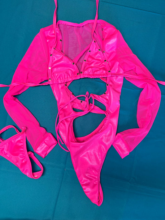 Hot Pink Long Sleeve Leotard/Bikini Top Exotic Dance Wear