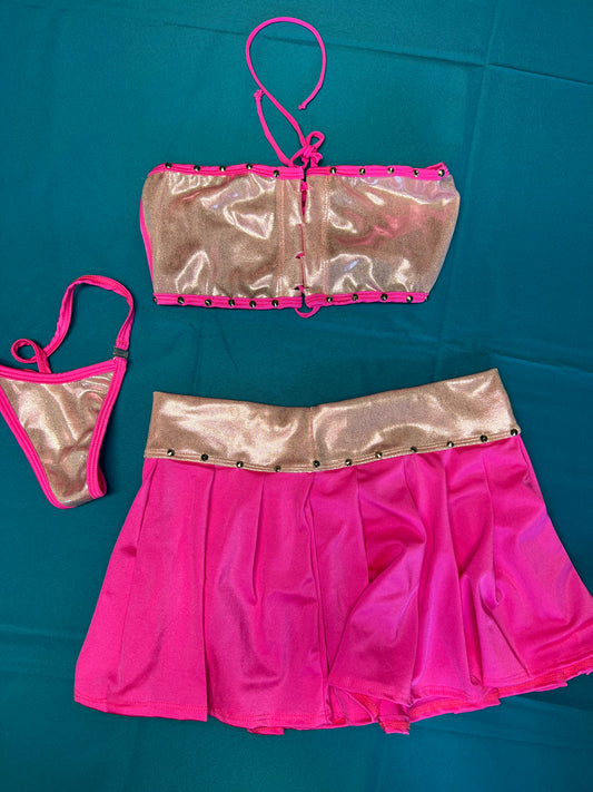 Two-Piece Hot Pink Skirt Tube Top Outfit Exotic Dancewear