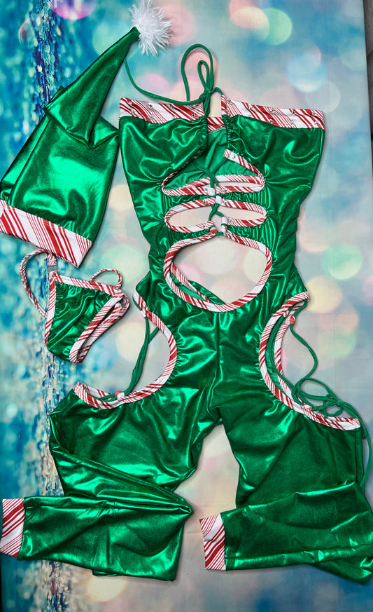 Metallic Green Christmas Bodysuit Outfit