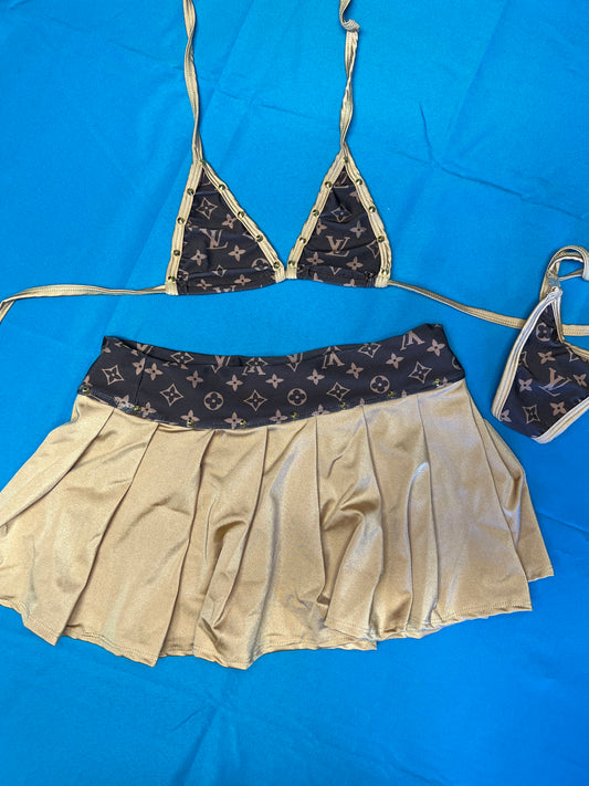 Two-Piece Brown/Gold Bikini & Skirt Set Exotic Dance Wear