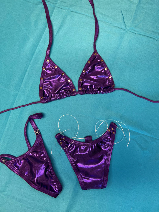 Two-Piece Purple Stretch & Metallic Bikini Set Exotic Dance Wear