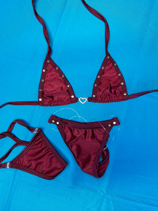 Two-Piece Burgundy/Red Stretch Fabric Bikini Exotic Dance Wear