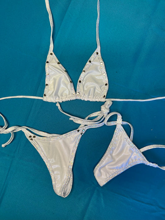 Metallic White Stretch Fabric Two-Piece Bikini Exotic Dance Wear