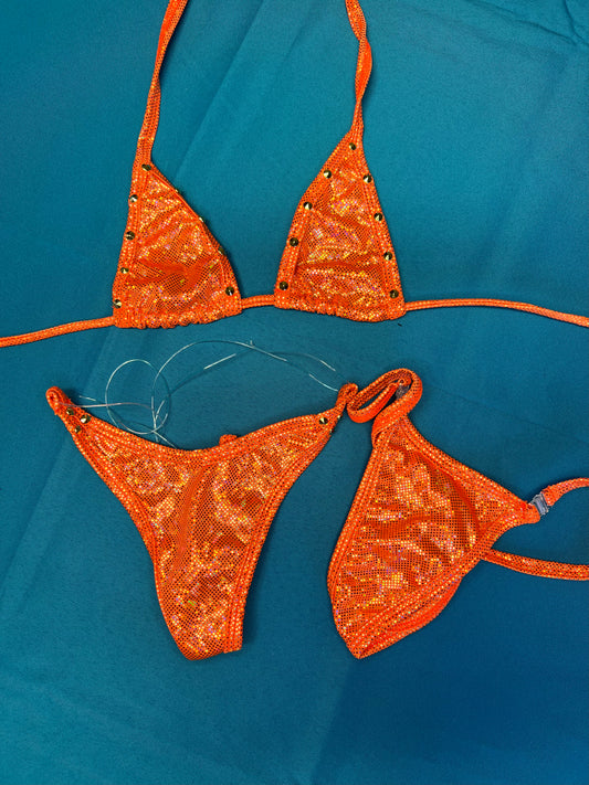 Striking Metallic Orange Stretch Bikini for Exotic Dance Wear