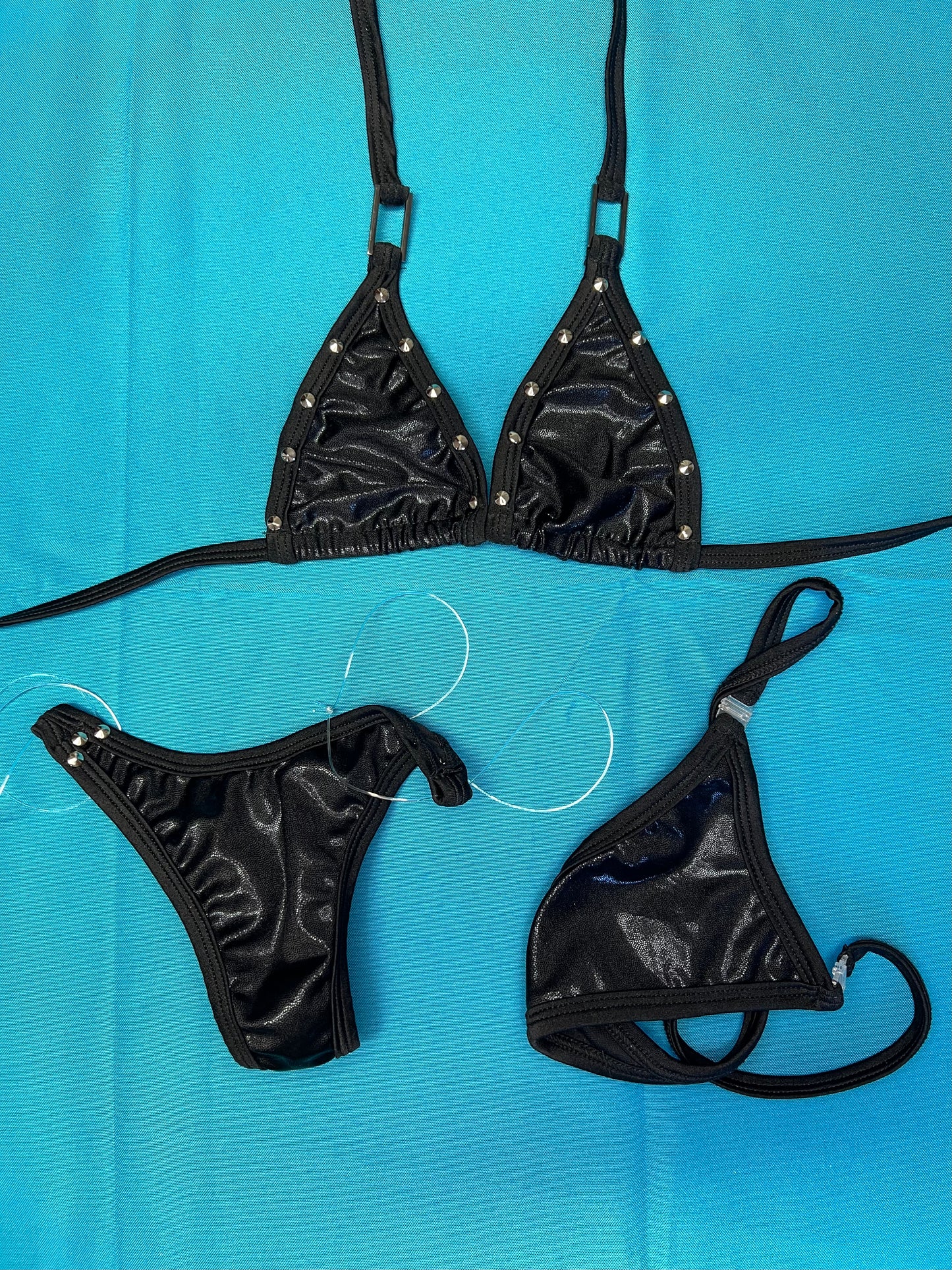 Metallic Black/Black Stretch Fabric Bikini Premium Dance Lingerie
