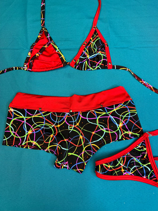 Red/Confetti Stretch Fabric Bikini Set Exotic Dance Wear Outfit